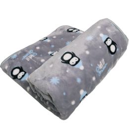 Cartoon Printed Thickening Pet Blanket Flannel Coral (Option: Cute Penguin Gray-100X70CM)